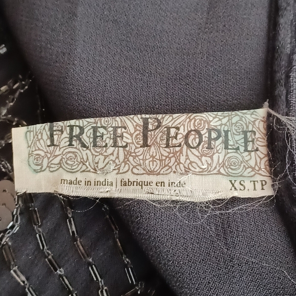 Free People Fairy Grunge Sheer Beaded Sequin Black Boho Distressed Top - Picture 12 of 16